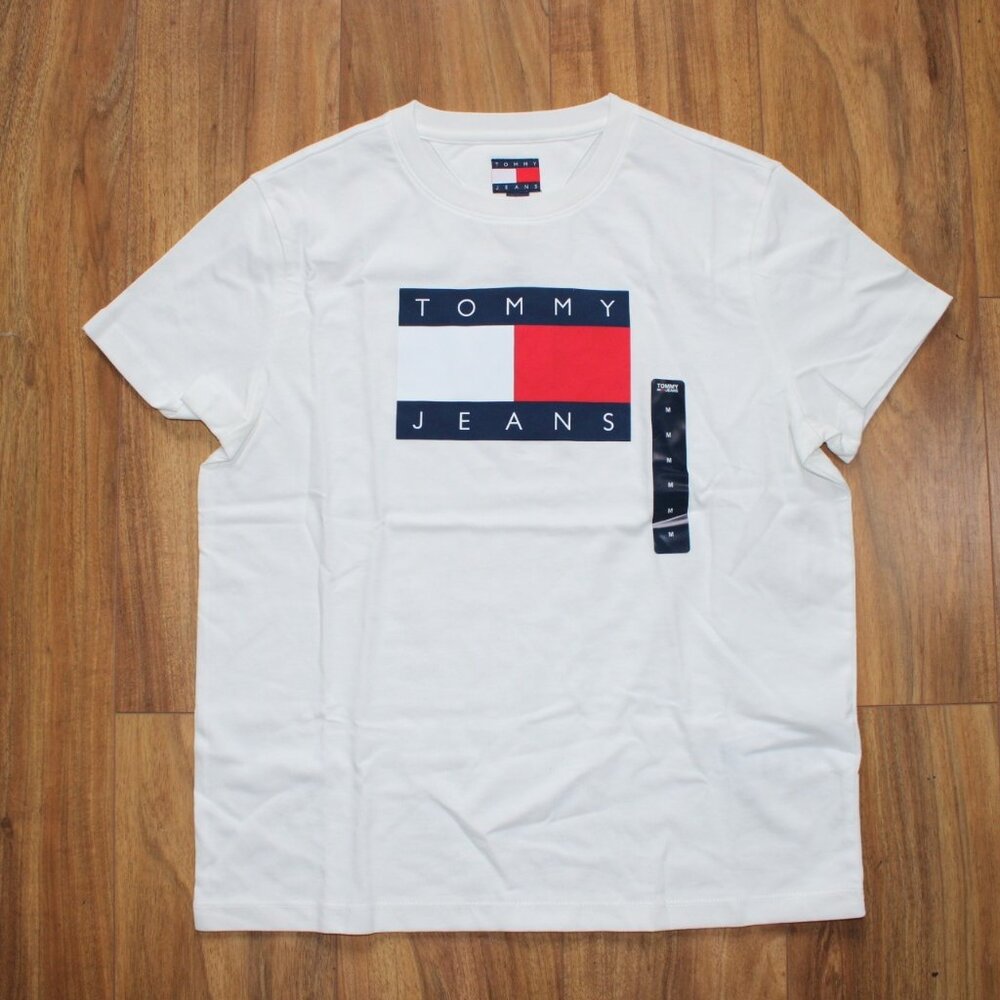 Tommy Jeans Womens Flag Logo T-Shirt Medium White Short Sleeve Cotton Tee
